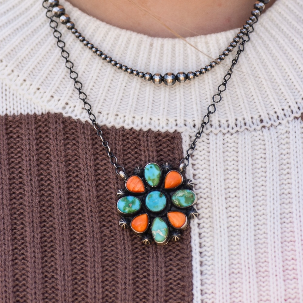 Native Made Sonoran & Orange Spiny Cluster Necklace